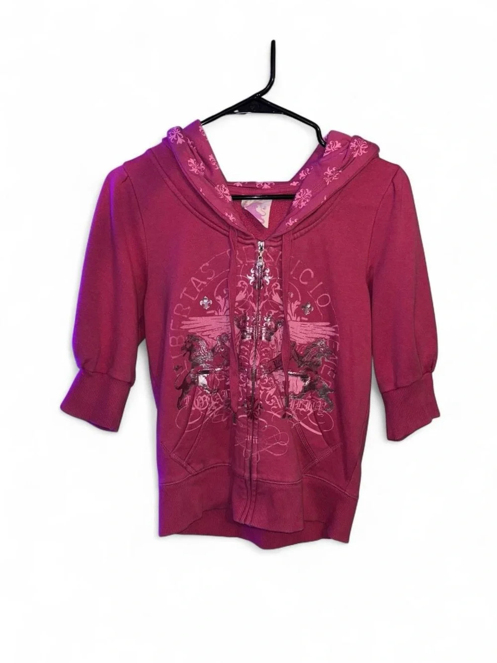 Express Girls' Magenta Floral Zip Hoodie